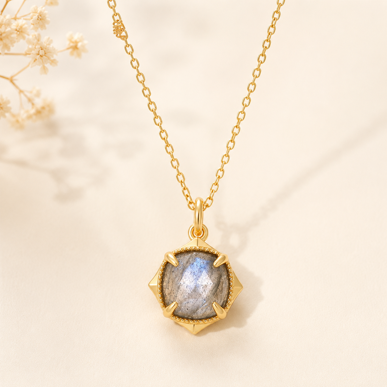 Labradorite Geometric Pendant Necklace