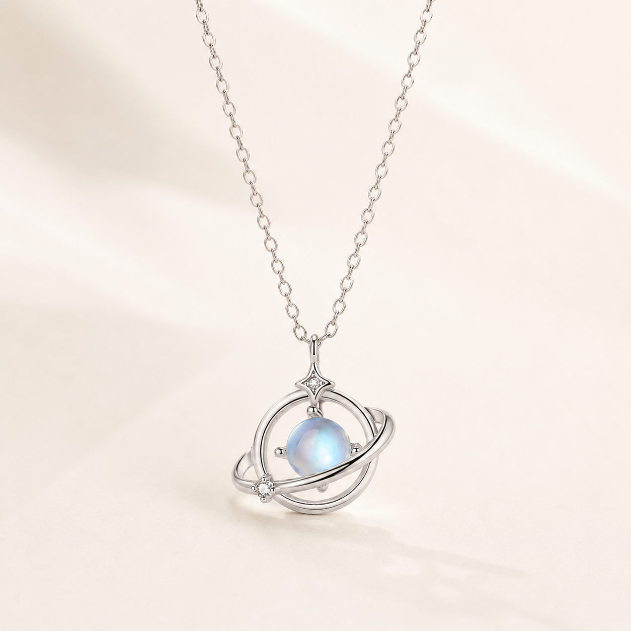 Natural Moonstone Star Orbit Necklace in S925 Sterling Silver