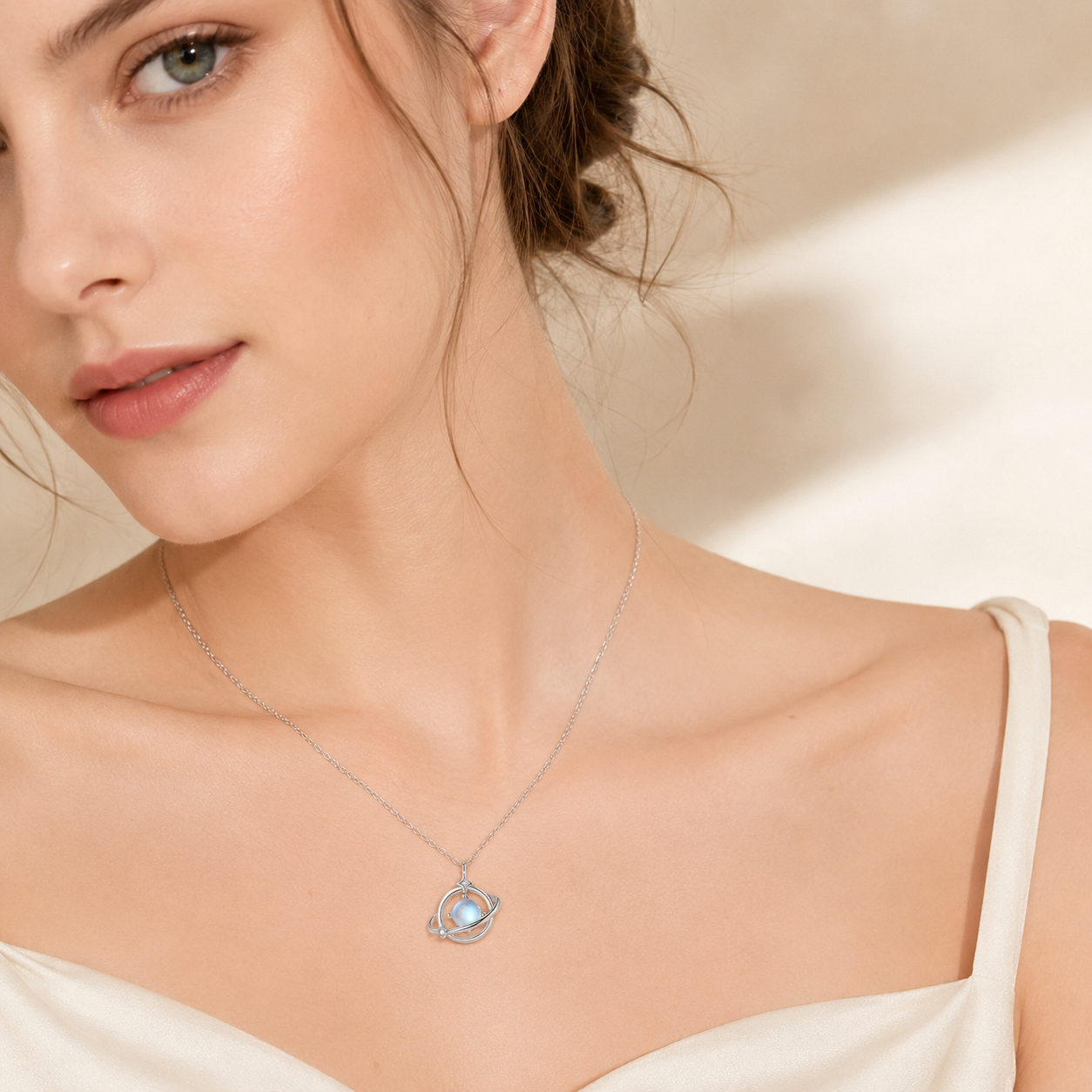 Natural Moonstone Star Orbit Necklace in S925 Sterling Silver