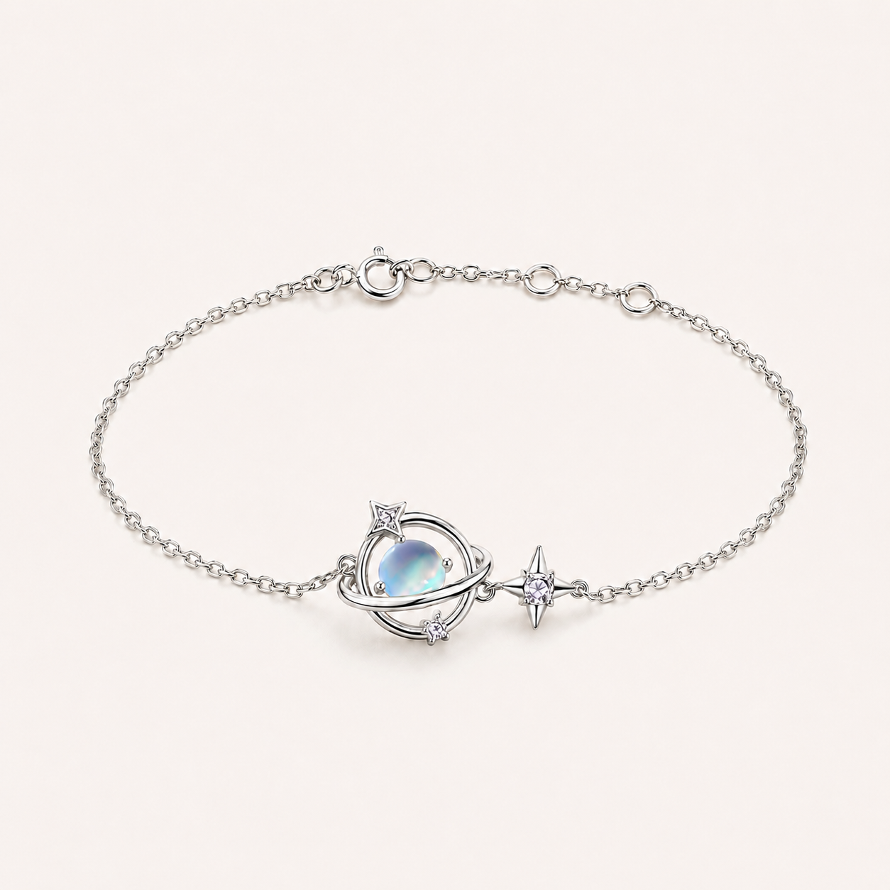 Moonstone Star Orbit Bracelet S925 Sterling Silver - Front View