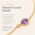 Amethyst Purple Crystal Sterling Silver Gold Bracelet - Detail Close-up