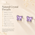 Lilac Butterfly Stud Earrings S925 Sterling Silver - Detail Close-up