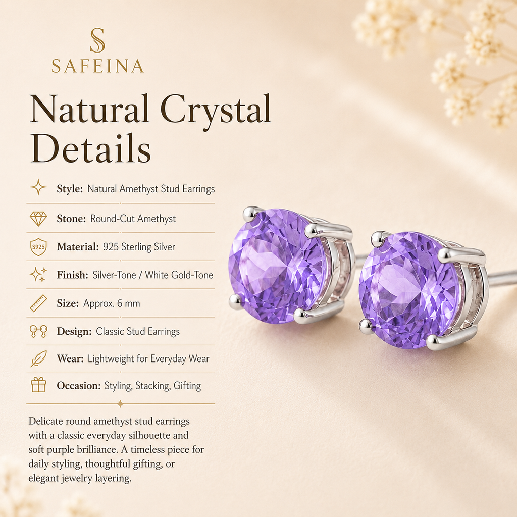 Amethyst 925 Sterling Silver Stud Earrings - Detail Close-up
