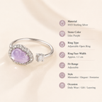 Lilac Amethyst Crystal Ring S925 Sterling Silver - Detail Close-up
