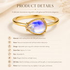 Moonstone Adjustable Ring 18K Gold-Plated S925 Sterling Silver - Detail Close-up