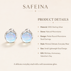 Petite Moonstone Sterling Silver Stud Earrings - Detail Close-up