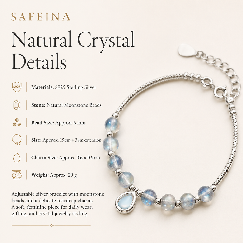 Moonstone Sterling Silver Adjustable Bracelet - Detail Close-up