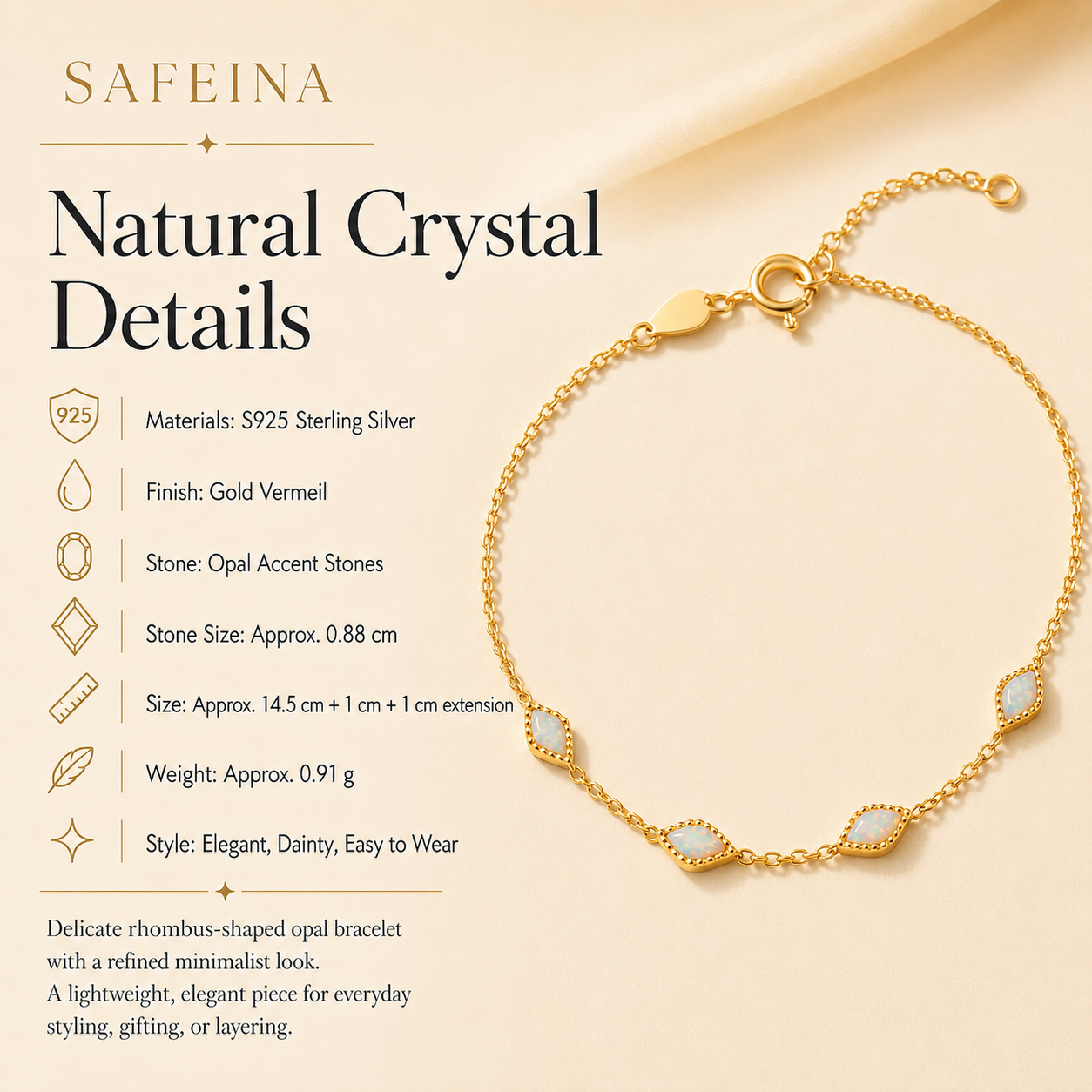 Opal Gold Vermeil Sterling Silver Bracelet - Detail Close-up
