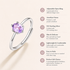 Amethyst Adjustable 925 Sterling Silver Ring - Detail Close-up