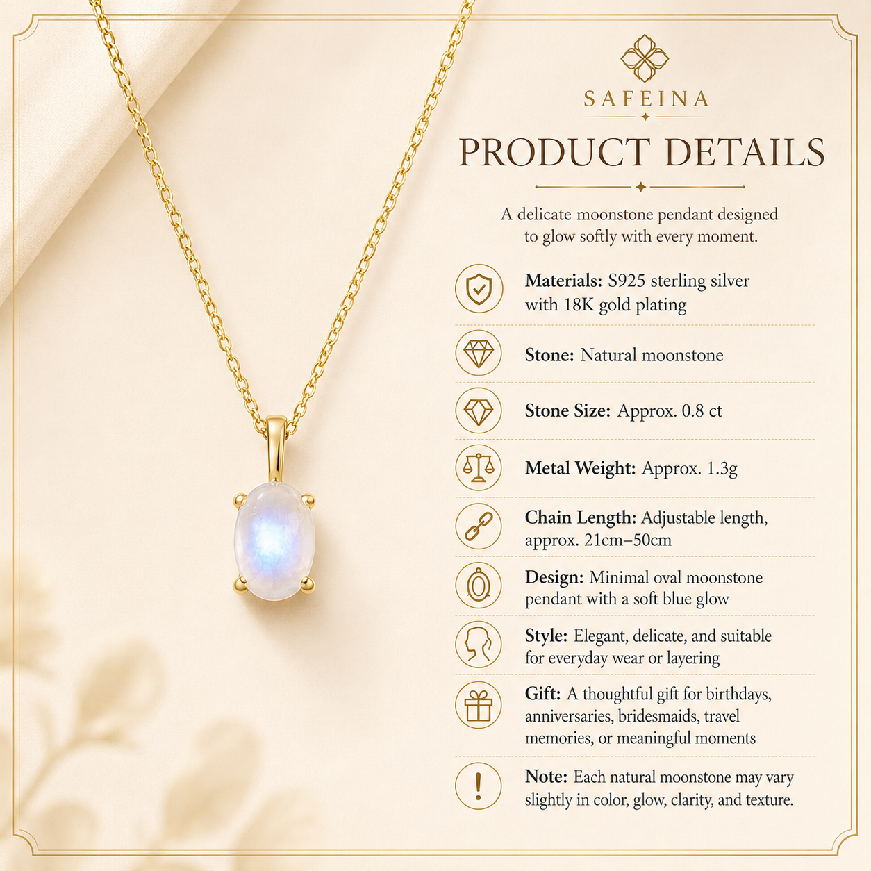 Moonstone 18K Gold Plated Sterling Silver Necklace
