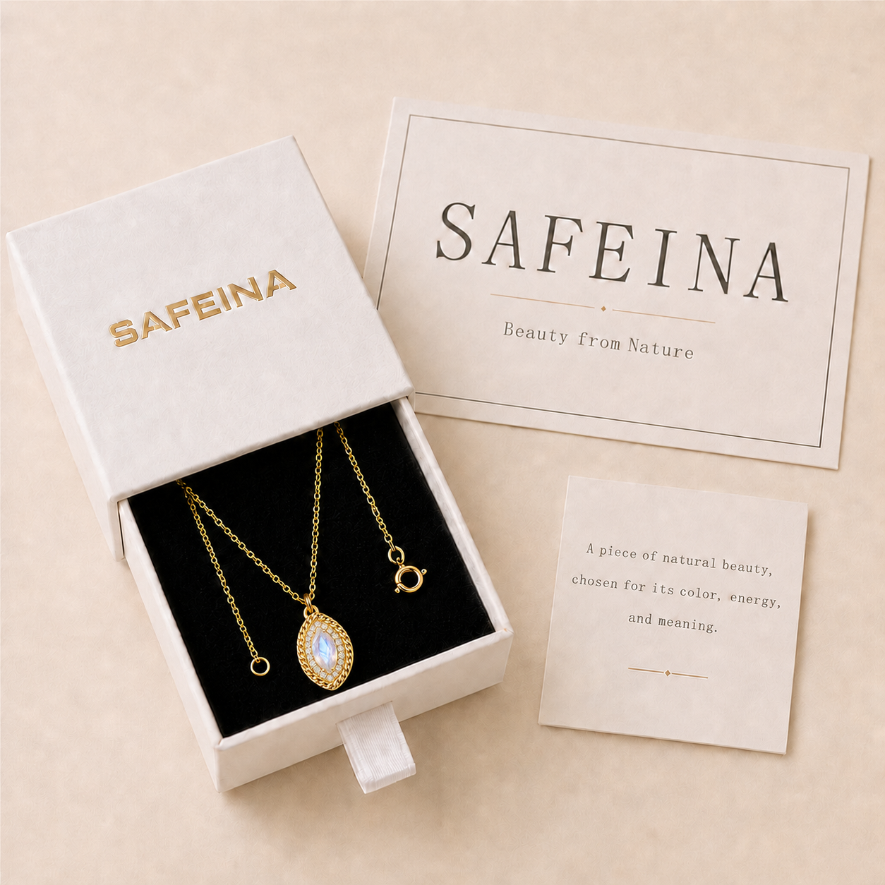Rainbow Moonstone Pendant Necklace in Gold-Plated S925 Silver