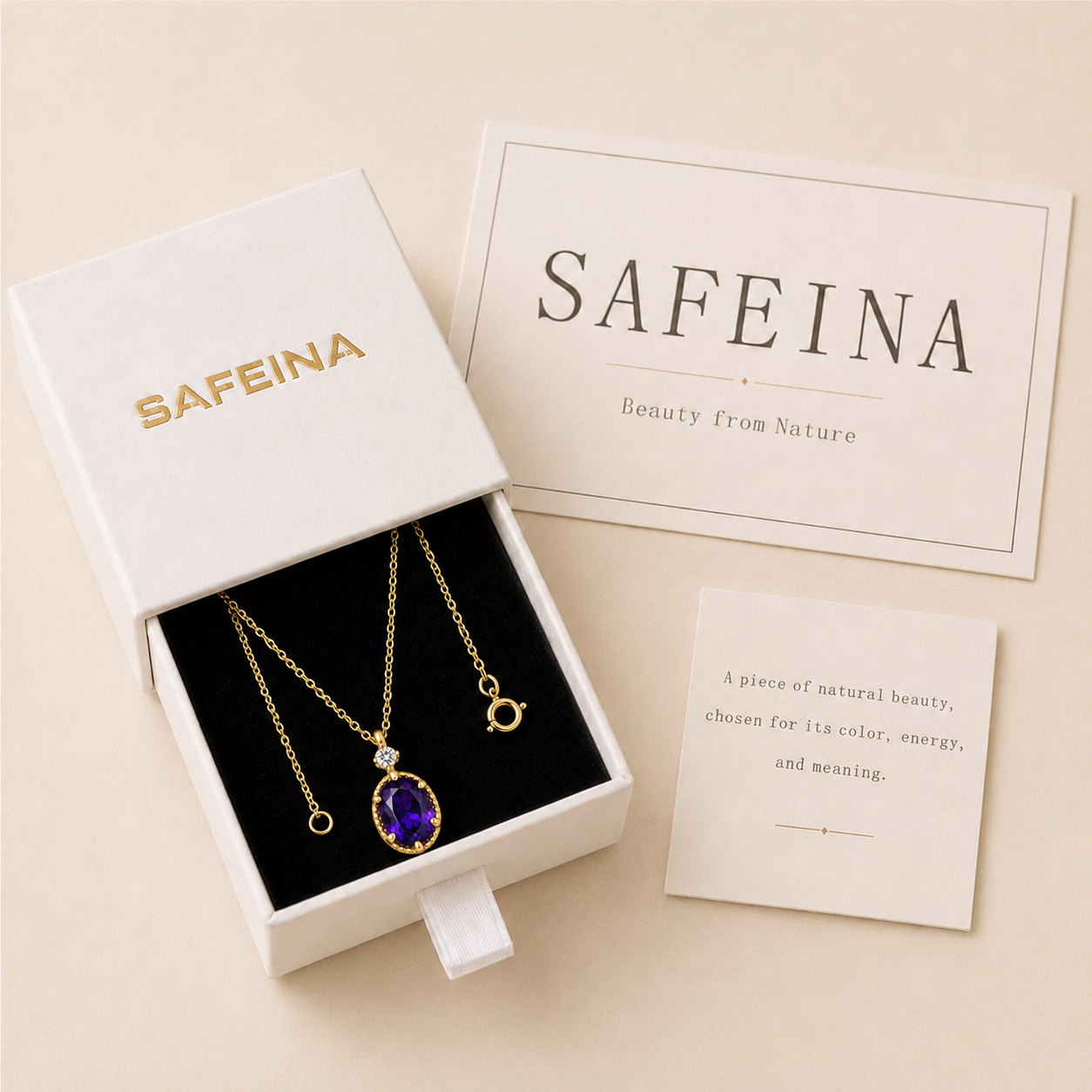 Amethyst Purple Crystal Sterling Silver Gold Necklace