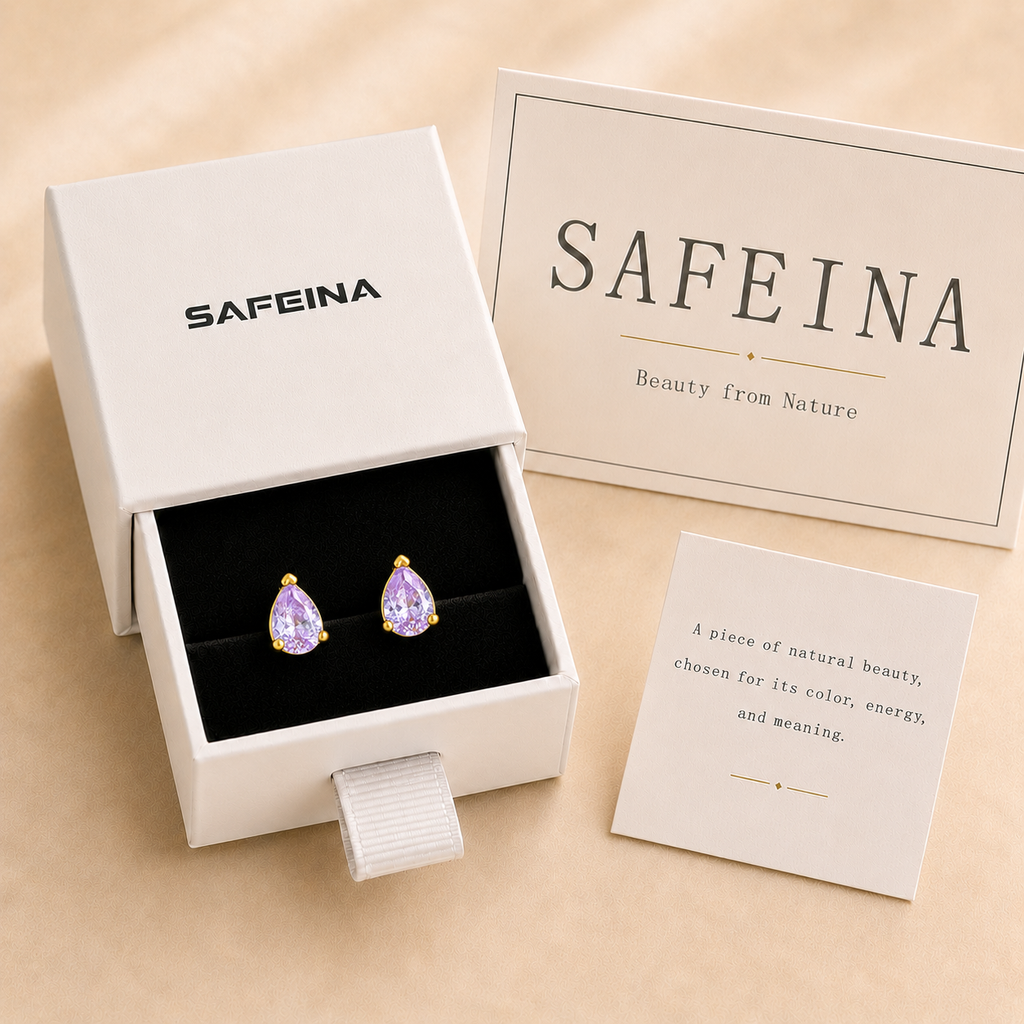 Amethyst Teardrop Stud Earrings in Gold-Plated S925 Silver