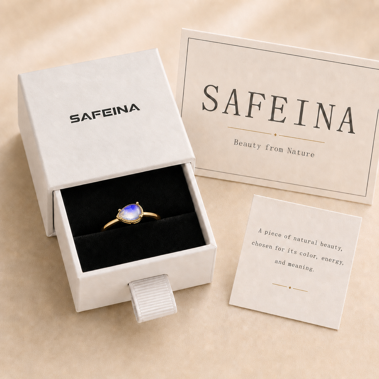 Moonstone Adjustable Ring in 18K Gold-Plated S925 Sterling Silver
