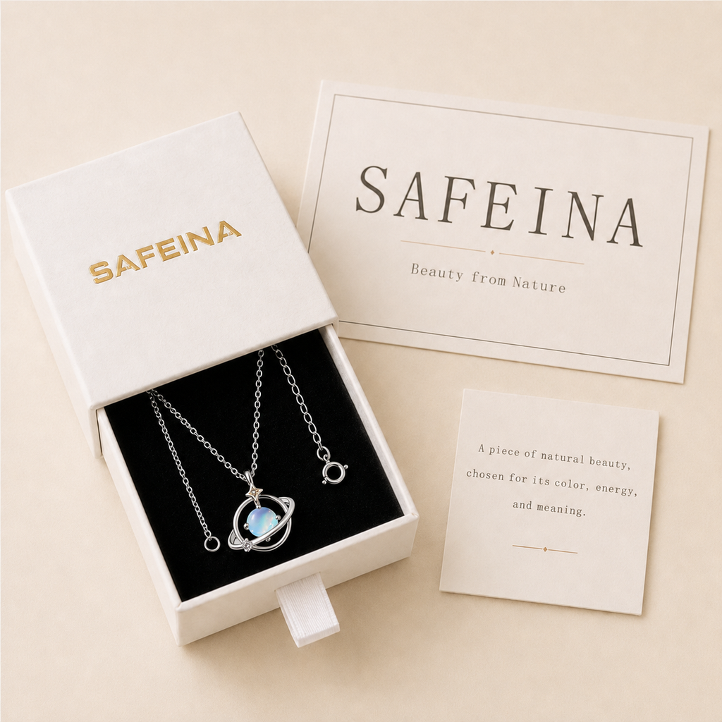 Natural Moonstone Star Orbit Necklace in S925 Sterling Silver