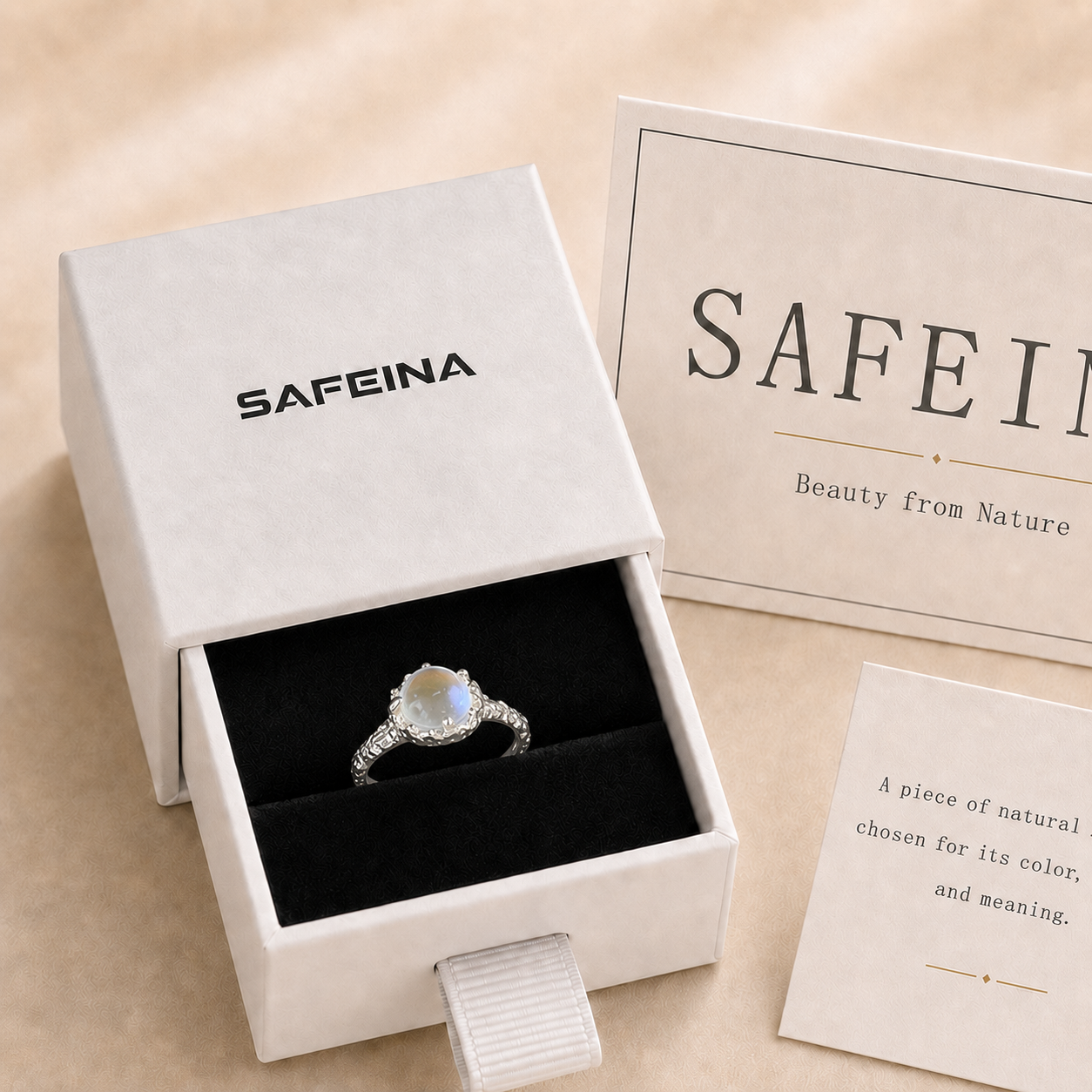 Moonstone Adjustable Ring in S925 Sterling Silver