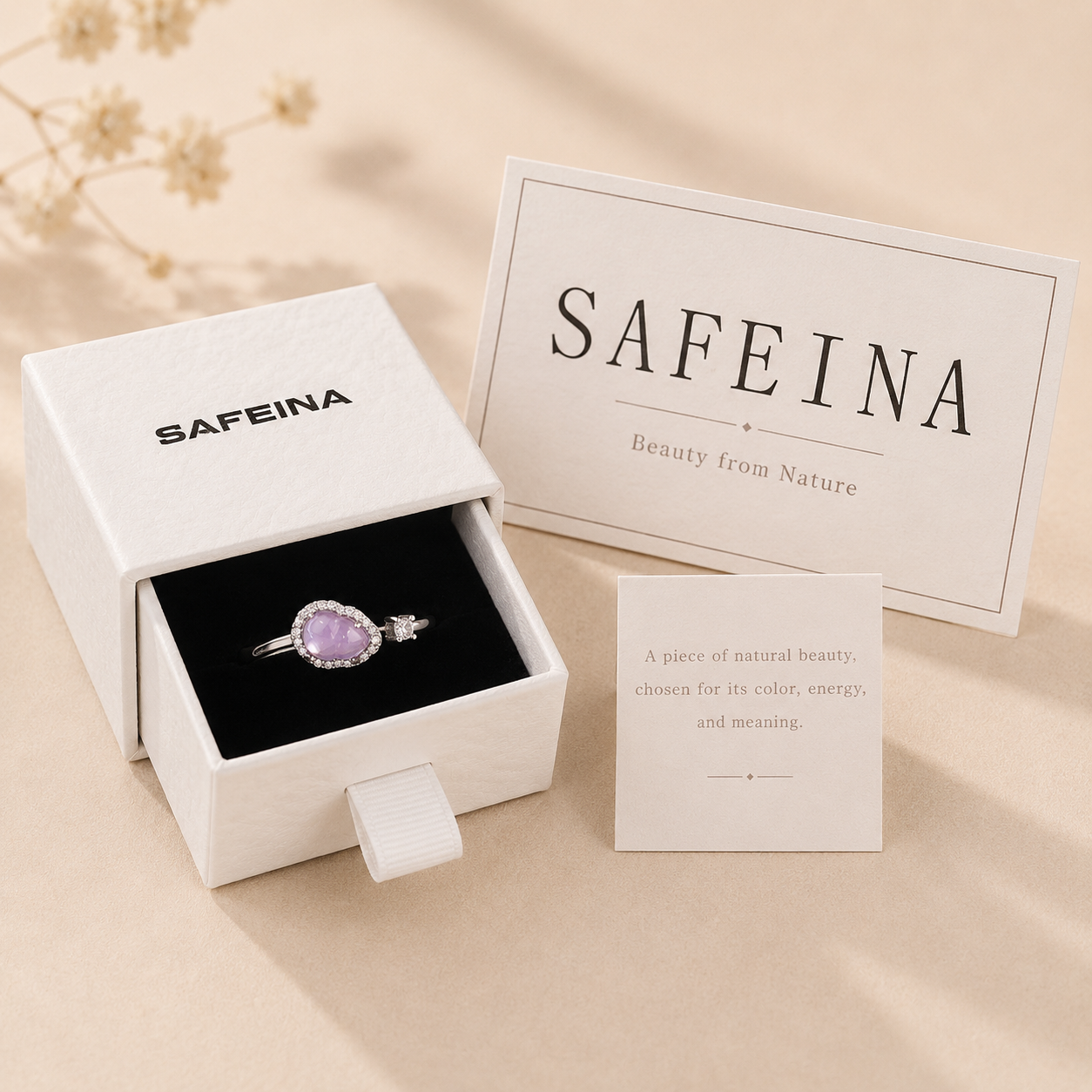 Lilac Amethyst Crystal Ring in S925 Sterling Silver