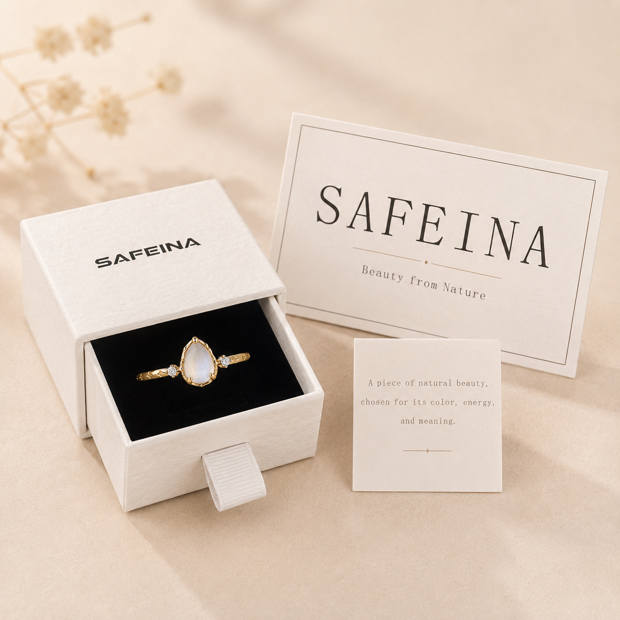 Moonstone Teardrop Ring in 18K Gold Vermeil