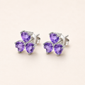 Amethyst Sterling Silver Flower Stud Earrings - Front View