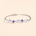 Amethyst Sterling Silver Clover Bracelet - Side View