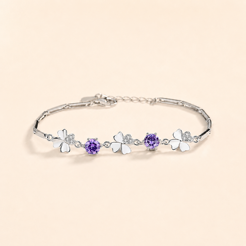 Amethyst Sterling Silver Clover Bracelet - Side View
